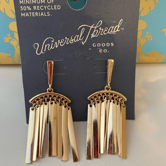 Universal Thread Gold Fringe Earrings Nickel Free - Picture 1 of 2